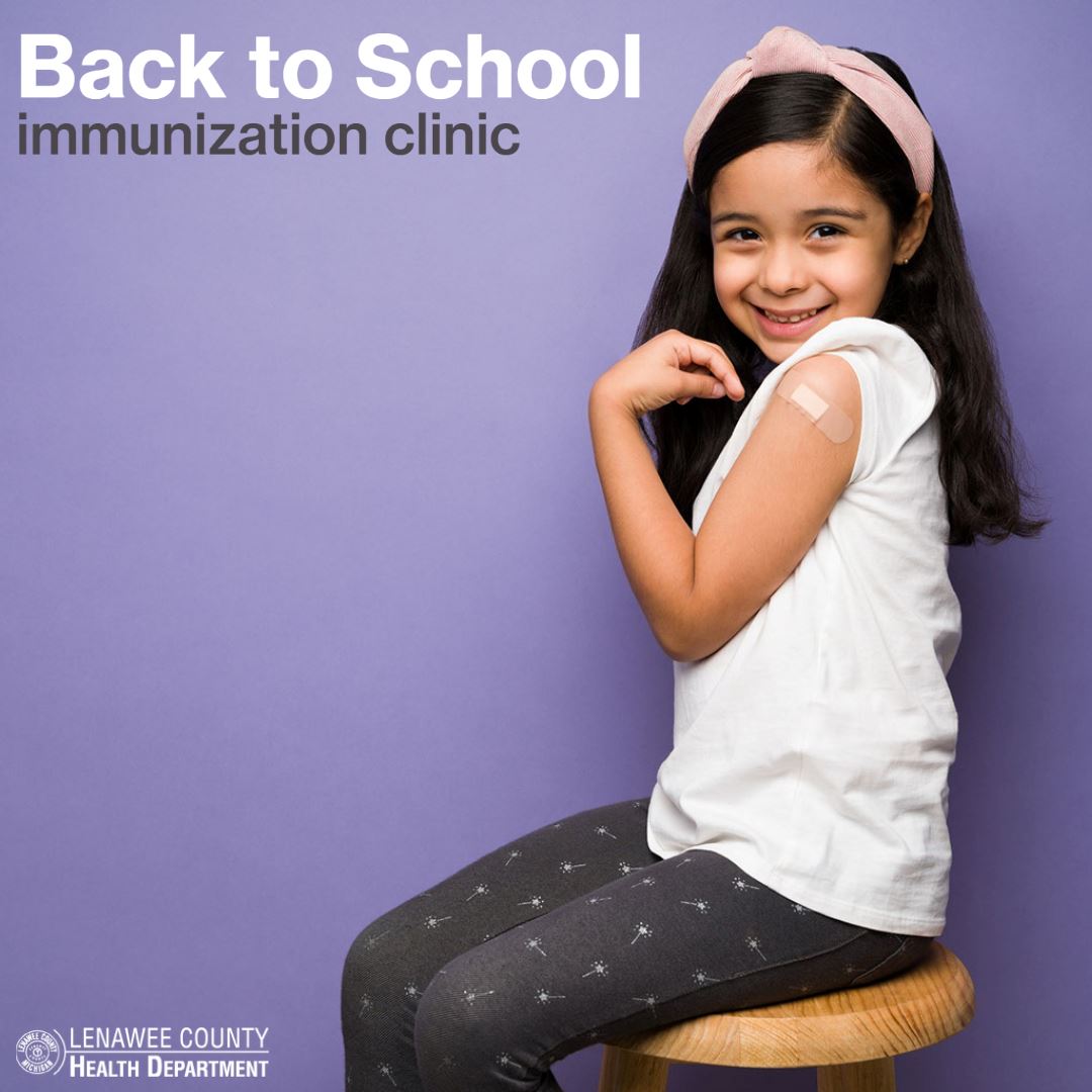 back to school immunization clinics, girl with bandaid on her arm smiling