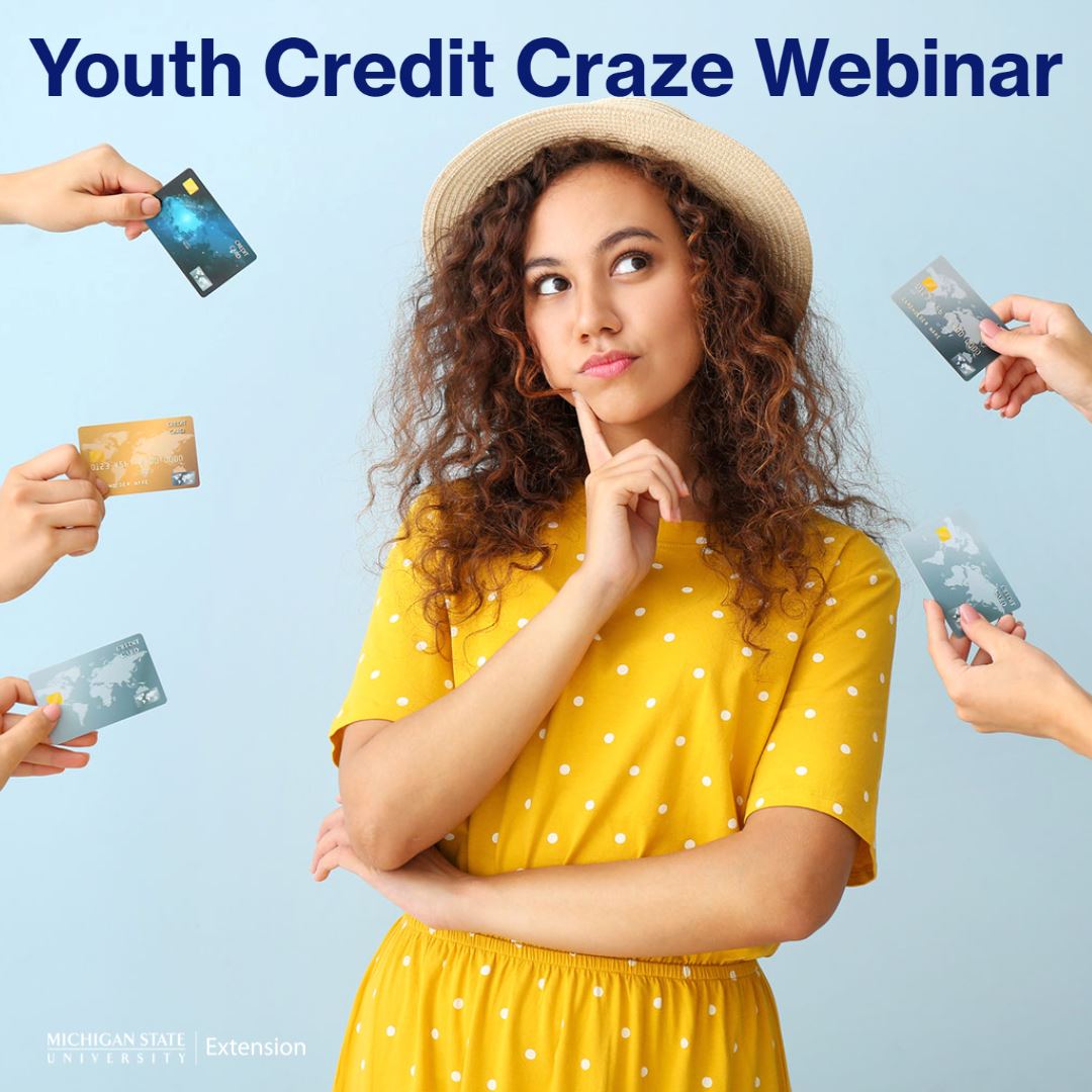 picture of teen with credit cards with youth credit craze webinar as title